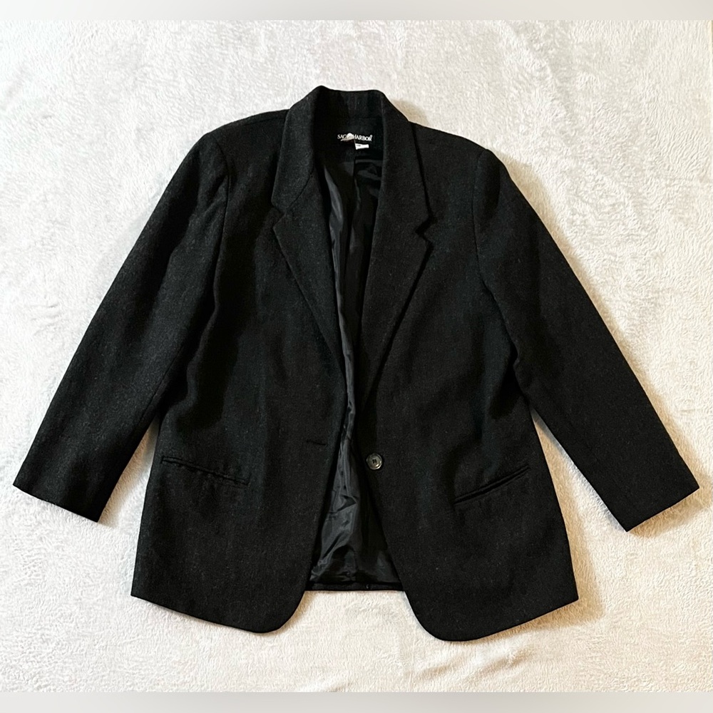 Vintage Women's Blazer Jacket Size 16 Sag Harbor Wool Charcoal Gray